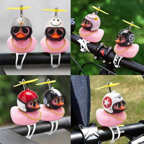 wonuu Rubber Duck Car Ornaments Pink Duck Bike Bell Cute Duck Car Dashboard Decorations Squeeze Duck Bicycle Horns with Propeller Helmet, Bandage and Gold Chain in Kuwait