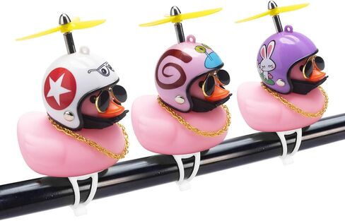 wonuu Rubber Duck Car Ornaments Pink Duck Bike Bell Cute Duck Car Dashboard Decorations Squeeze Duck Bicycle Horns with Propeller Helmet, Bandage and Gold Chain in Kuwait