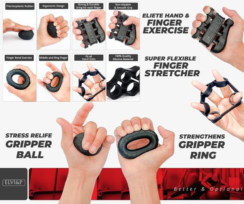 Elvi&P Hand Grip Strengthener Kit (5 Pcs) – PP & TPR Grip Strength Trainer – Forearm Strengthener Perfect for Athletes, Players, Artists, Fitness Enthusiast, Writers & More in Saudi Arabia