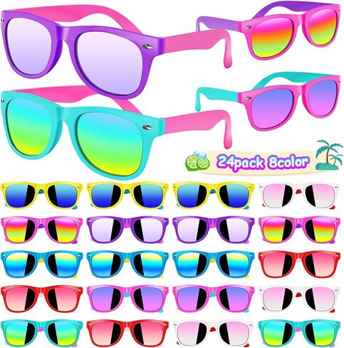 Kids sunglasses bulk, Kids Sunglasses Party Favor, 24Pack Neon Sunglasses with UV400 Protection for Kids, Boys and Girls Age 3-8, Goody Bag Favors, Great Gift for Pool, Birthday Party Supplies in Saudi Arabia