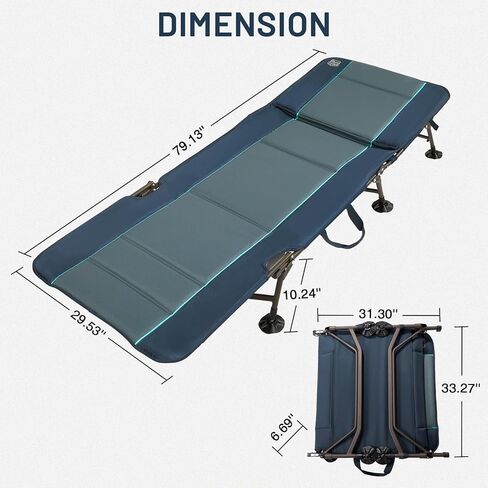 سرير تخييم TIMBER RIDGE، أسرة تخييم للبالغين مع مرتبة تخييم مريحة، سرير محمول قابل للطي، سرير نوم، سرير خيمة شديد التحمل للسفر، سرير تخييم، يدعم 600 رطل، أزرق داكن in Kuwait
