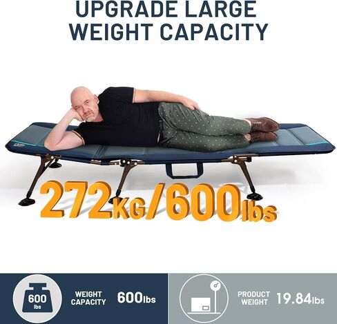 سرير تخييم TIMBER RIDGE، أسرة تخييم للبالغين مع مرتبة تخييم مريحة، سرير محمول قابل للطي، سرير نوم، سرير خيمة شديد التحمل للسفر، سرير تخييم، يدعم 600 رطل، أزرق داكن in Kuwait