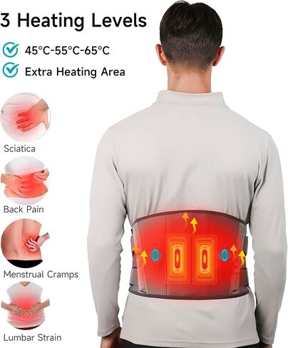 ALLJOY Cordless Heating Pad for Back, 60" Lower Back Massager Heating Pad for Back Pain Relief, Heated Back Support Brace Battery Powered Heating Pad, 3 Heating Levels 5 Vibration Massage in Kuwait