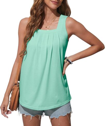 Bluetime المرأة تانك القمم الصيف عادية ساحة الرقبة بلا أكمام بلايز فضفاضة تناسب Flowy قميص منحني هيم in Kuwait