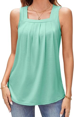Bluetime المرأة تانك القمم الصيف عادية ساحة الرقبة بلا أكمام بلايز فضفاضة تناسب Flowy قميص منحني هيم in Kuwait