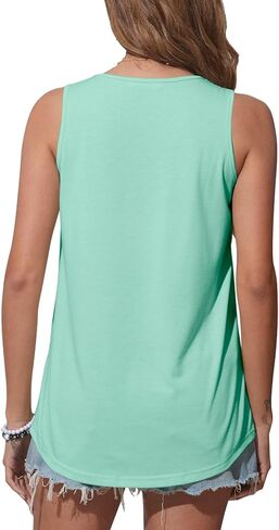 Bluetime المرأة تانك القمم الصيف عادية ساحة الرقبة بلا أكمام بلايز فضفاضة تناسب Flowy قميص منحني هيم in Kuwait