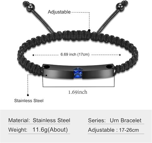shajwo Cremation Jewelry Crystal Cube Urn Bracelet for Ashes for Women Men Adjustable Memorial Keepsake Human Rope Bar Bracelet in Kuwait