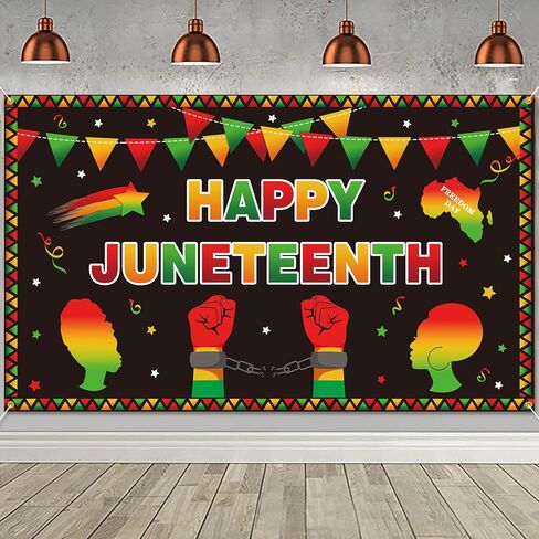 لافتة خلفية PTFNY Happy Juneteenth مقاس 71 × 43 بوصة، يوم الاستقلال التاسع عشر من يونيو، يوم الحرية، لافتة خلفية كبيرة من Juneteenth الأفريقي الأفريقي الأمريكي، احتفال بالحفلات، لافتة جدارية لتزيين الحائط in Kuwait