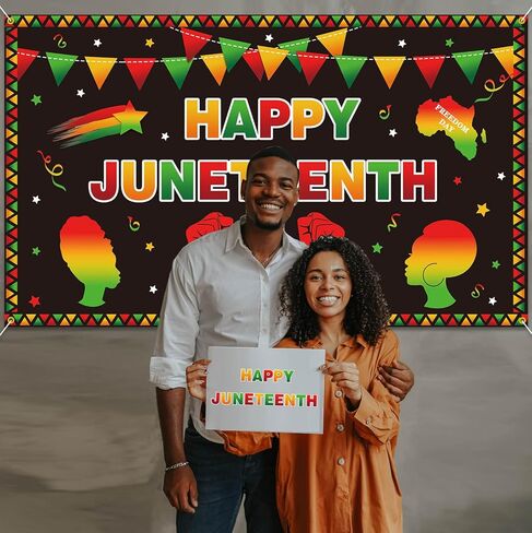 لافتة خلفية PTFNY Happy Juneteenth مقاس 71 × 43 بوصة، يوم الاستقلال التاسع عشر من يونيو، يوم الحرية، لافتة خلفية كبيرة من Juneteenth الأفريقي الأفريقي الأمريكي، احتفال بالحفلات، لافتة جدارية لتزيين الحائط in Kuwait
