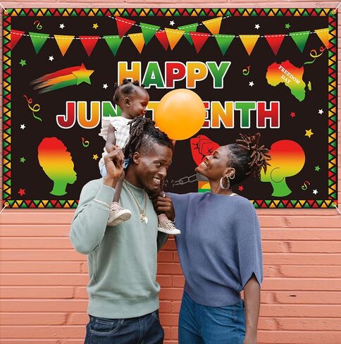 لافتة خلفية PTFNY Happy Juneteenth مقاس 71 × 43 بوصة، يوم الاستقلال التاسع عشر من يونيو، يوم الحرية، لافتة خلفية كبيرة من Juneteenth الأفريقي الأفريقي الأمريكي، احتفال بالحفلات، لافتة جدارية لتزيين الحائط in Kuwait