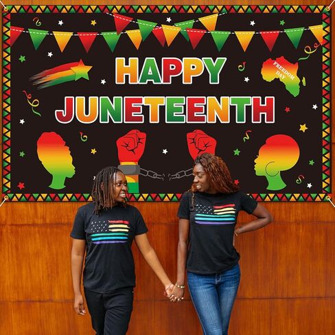 لافتة خلفية PTFNY Happy Juneteenth مقاس 71 × 43 بوصة، يوم الاستقلال التاسع عشر من يونيو، يوم الحرية، لافتة خلفية كبيرة من Juneteenth الأفريقي الأفريقي الأمريكي، احتفال بالحفلات، لافتة جدارية لتزيين الحائط in Kuwait