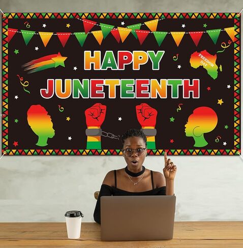 لافتة خلفية PTFNY Happy Juneteenth مقاس 71 × 43 بوصة، يوم الاستقلال التاسع عشر من يونيو، يوم الحرية، لافتة خلفية كبيرة من Juneteenth الأفريقي الأفريقي الأمريكي، احتفال بالحفلات، لافتة جدارية لتزيين الحائط in Kuwait