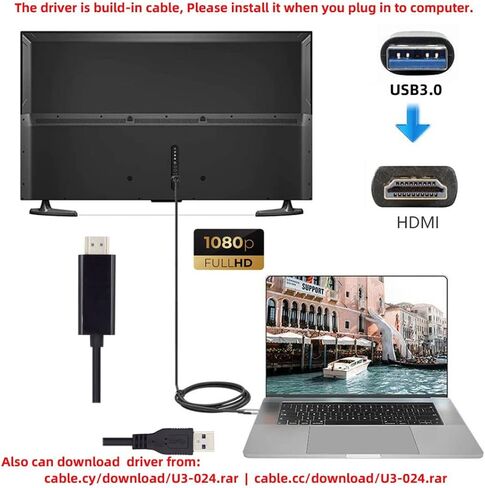 Chenyang USB 3.0 to HDMI ＆ VGA HDTV Adapter Cable External Graphics Card for Windows Laptop in Saudi Arabia