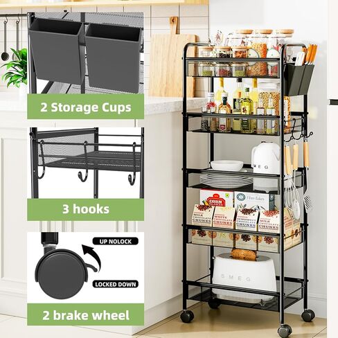 عربة تخزين معدنية متدحرجة مكونة من 5 طبقات، أرفف تخزين لعربة تنظيم الأدوات مع 4 عجلات للحمام والمطبخ in Kuwait