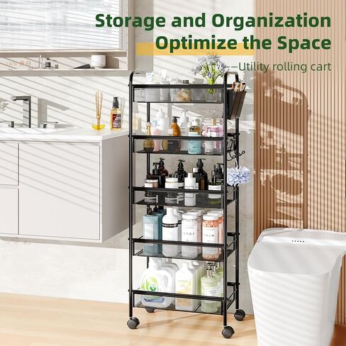 عربة تخزين معدنية متدحرجة مكونة من 5 طبقات، أرفف تخزين لعربة تنظيم الأدوات مع 4 عجلات للحمام والمطبخ in Kuwait