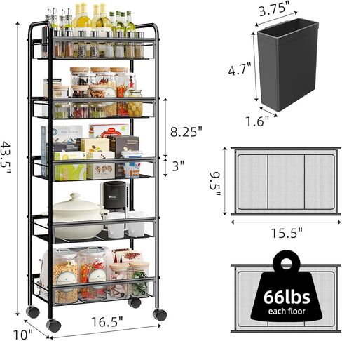 عربة تخزين معدنية متدحرجة مكونة من 5 طبقات، أرفف تخزين لعربة تنظيم الأدوات مع 4 عجلات للحمام والمطبخ in Kuwait