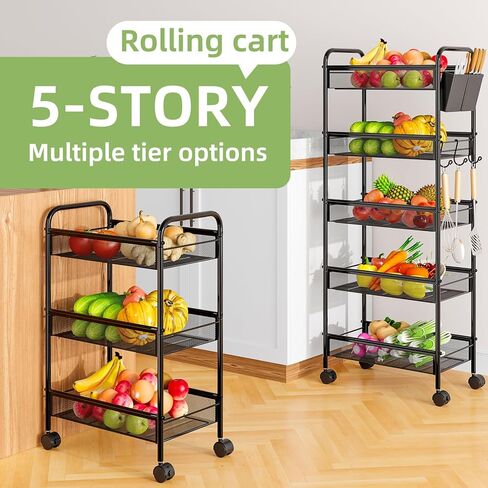 عربة تخزين معدنية متدحرجة مكونة من 5 طبقات، أرفف تخزين لعربة تنظيم الأدوات مع 4 عجلات للحمام والمطبخ in Kuwait