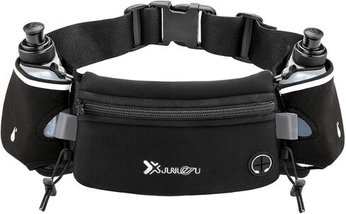 Number-one Running Belt with Water Bottles(2 x 175ML), Hydration Belt Waterproof Waist Pack Bag Fits iPhones Adjustable Sports Waist Pouch for Marathon Running Hiking Cycling, Black in Kuwait