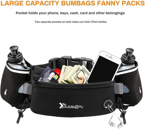 Number-one Running Belt with Water Bottles(2 x 175ML), Hydration Belt Waterproof Waist Pack Bag Fits iPhones Adjustable Sports Waist Pouch for Marathon Running Hiking Cycling, Black in Kuwait