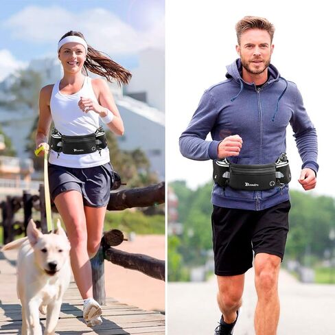 Number-one Running Belt with Water Bottles(2 x 175ML), Hydration Belt Waterproof Waist Pack Bag Fits iPhones Adjustable Sports Waist Pouch for Marathon Running Hiking Cycling, Black in Kuwait