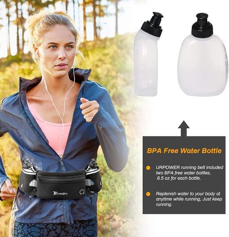 Number-one Running Belt with Water Bottles(2 x 175ML), Hydration Belt Waterproof Waist Pack Bag Fits iPhones Adjustable Sports Waist Pouch for Marathon Running Hiking Cycling, Black in Kuwait