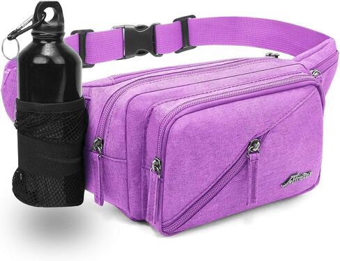 Afreter Fanny Pack حقيبة خصر مقاومة للماء للرجال والنساء، حقيبة هيب بوم مع حامل زجاجة مياه، حزام قابل للتعديل مناسب للتمرين في الهواء الطلق، والسفر، والمشي لمسافات طويلة، وركوب الدراجات، وحقيبة المشي للكلاب (أسود) in Kuwait