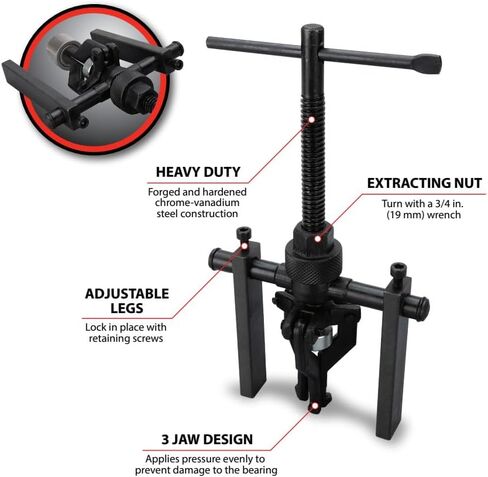 Performance Tool W89744 3-Jaw Pilot Bearing Puller - Compact Design, Hardened Steel Construction, 1/2in. to 1-1/2in. Inside Pulling Capacity" in Saudi Arabia