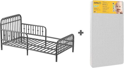 سرير معدني من Little Seeds Monarch Hill Ivy مع مرتبة Safety 1st Nighty Night للأطفال والرضع، رمادي جرافيتي in Kuwait