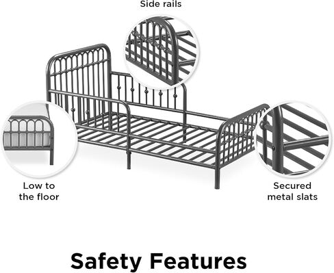 سرير معدني من Little Seeds Monarch Hill Ivy مع مرتبة Safety 1st Nighty Night للأطفال والرضع، رمادي جرافيتي in Kuwait