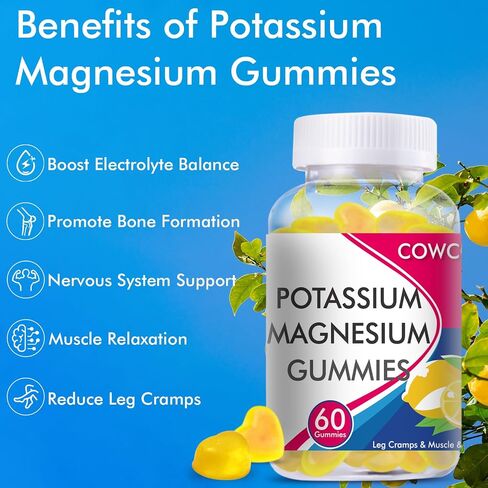 Potassium Magnesium Gummies for Adults Kids,Sugar-Free,Potassium,Citrate with High Absorption Magnesium Glycinate Supplements for Leg Cramps & Muscle,Heart Health,2Pack in Saudi Arabia