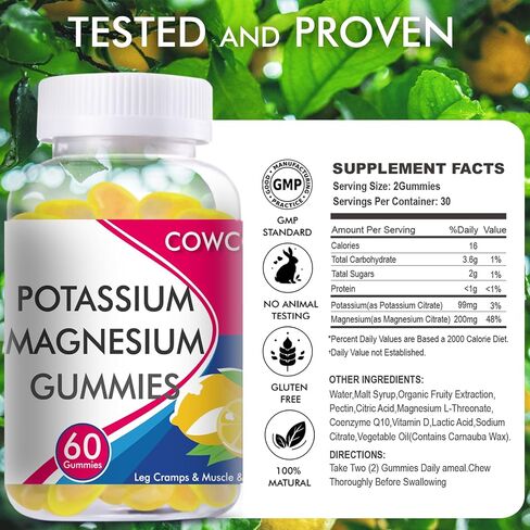 Potassium Magnesium Gummies for Adults Kids,Sugar-Free,Potassium,Citrate with High Absorption Magnesium Glycinate Supplements for Leg Cramps & Muscle,Heart Health,2Pack in Saudi Arabia