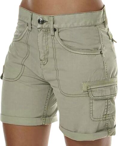 شورت نسائي كارجو مع جيوب خفيف الوزن في الهواء الطلق، شورت برمودا عالي الخصر للمشي لمسافات طويلة للنساء، صيفي كاجوال in Kuwait