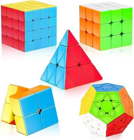 AuntyFey Speed Cube Set, 5 Pack Speed Magic Cube Set with Speed Cube 3x3, 2x2, 4x4 Speed Cube, Pyramid Megaminx Speed Cube, Stickerless Speed Cube for Kids Toddlers Adults, Puzzle Cube Set for Kid in Saudi Arabia