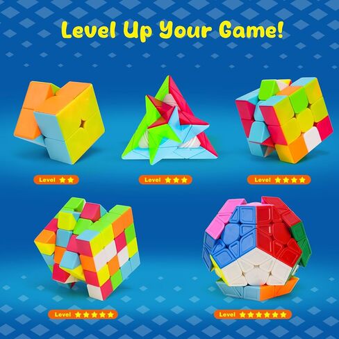 AuntyFey Speed Cube Set, 5 Pack Speed Magic Cube Set with Speed Cube 3x3, 2x2, 4x4 Speed Cube, Pyramid Megaminx Speed Cube, Stickerless Speed Cube for Kids Toddlers Adults, Puzzle Cube Set for Kid in Saudi Arabia