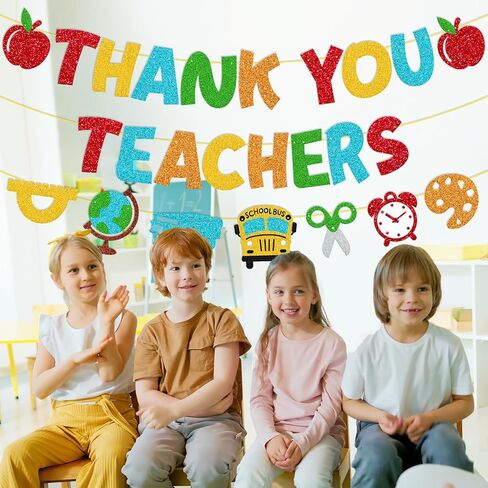 Thank You Teachers Banner Teacher Appreciation Week Party Decorations We Appreciate You Thank You for Helping Us Grow Theme Happy Teacher’s Day Classroom School Party Supplies in Saudi Arabia