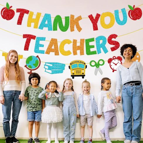 Thank You Teachers Banner Teacher Appreciation Week Party Decorations We Appreciate You Thank You for Helping Us Grow Theme Happy Teacher’s Day Classroom School Party Supplies in Saudi Arabia