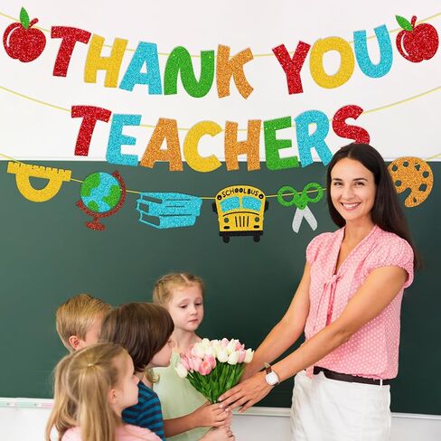 Thank You Teachers Banner Teacher Appreciation Week Party Decorations We Appreciate You Thank You for Helping Us Grow Theme Happy Teacher’s Day Classroom School Party Supplies in Saudi Arabia
