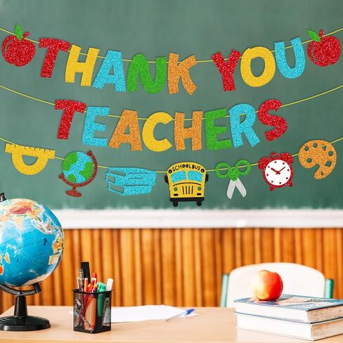 Thank You Teachers Banner Teacher Appreciation Week Party Decorations We Appreciate You Thank You for Helping Us Grow Theme Happy Teacher’s Day Classroom School Party Supplies in Saudi Arabia