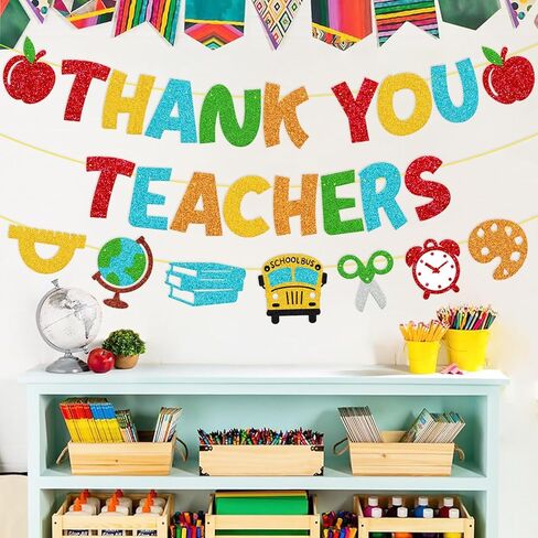 Thank You Teachers Banner Teacher Appreciation Week Party Decorations We Appreciate You Thank You for Helping Us Grow Theme Happy Teacher’s Day Classroom School Party Supplies in Saudi Arabia
