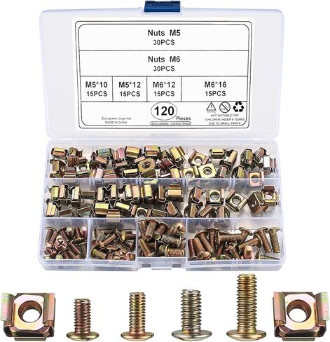 Server Rack Screws and Cage Nuts and Screws, 120 Pcs M5 M6 Rack Mount Cage Nuts and Screws Washers, Square Hole Hardware Insert Nuts for Rack Mount Server Rack Cabinet Shelves in Kuwait