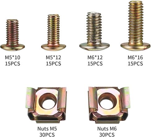 Server Rack Screws and Cage Nuts and Screws, 120 Pcs M5 M6 Rack Mount Cage Nuts and Screws Washers, Square Hole Hardware Insert Nuts for Rack Mount Server Rack Cabinet Shelves in Kuwait