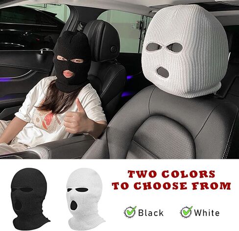 Suvnie 2 PCS Car Headrest Cover, Personalized Funny Car Seat Full Face Mask, Ski Mask Wrap Protection for Auto Front Seat Rest Decoration, Universal Interior Car Accessories (White) in Saudi Arabia