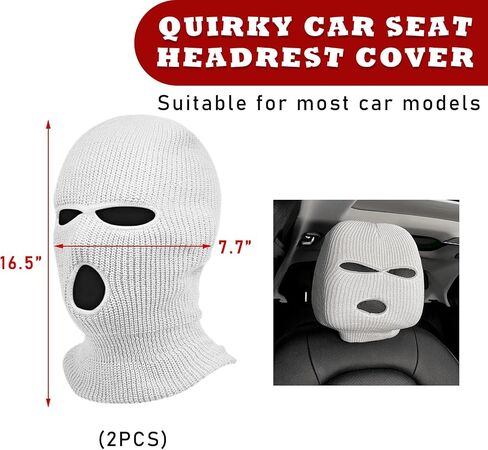 Suvnie 2 PCS Car Headrest Cover, Personalized Funny Car Seat Full Face Mask, Ski Mask Wrap Protection for Auto Front Seat Rest Decoration, Universal Interior Car Accessories (White) in Saudi Arabia
