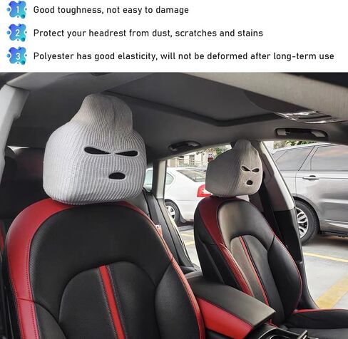 Suvnie 2 PCS Car Headrest Cover, Personalized Funny Car Seat Full Face Mask, Ski Mask Wrap Protection for Auto Front Seat Rest Decoration, Universal Interior Car Accessories (White) in Saudi Arabia