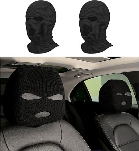 Suvnie 2 PCS Car Headrest Cover, Personalized Funny Car Seat Full Face Mask, Ski Mask Wrap Protection for Auto Front Seat Rest Decoration, Universal Interior Car Accessories (White) in Saudi Arabia