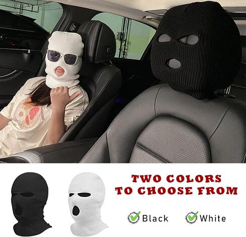 Suvnie 2 PCS Car Headrest Cover, Personalized Funny Car Seat Full Face Mask, Ski Mask Wrap Protection for Auto Front Seat Rest Decoration, Universal Interior Car Accessories (White) in Saudi Arabia