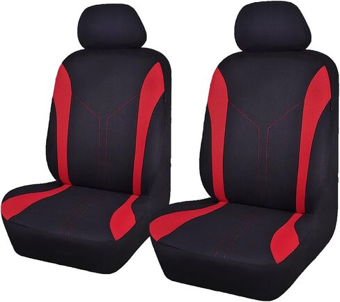 Flying Banner Car Seat Covers Front Seats and Rear Bench Mesh Fabric Rear Bench Split Polyester Cover Easy Installation SUV CAR Woman Lady Femal (Front Set, Black Red) in Saudi Arabia