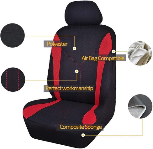 Flying Banner Car Seat Covers Front Seats and Rear Bench Mesh Fabric Rear Bench Split Polyester Cover Easy Installation SUV CAR Woman Lady Femal (Front Set, Black Red) in Saudi Arabia