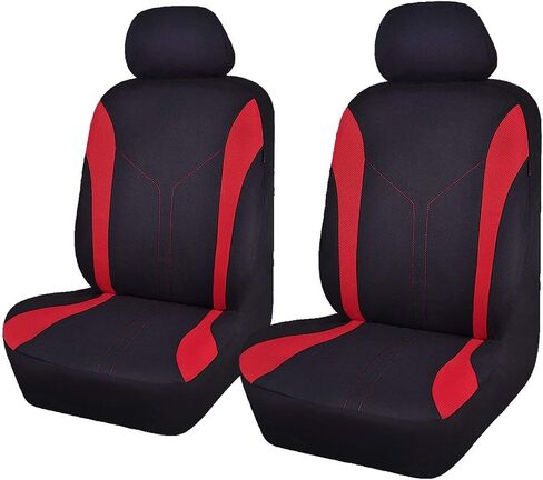 Flying Banner Car Seat Covers Front Seats and Rear Bench Mesh Fabric Rear Bench Split Polyester Cover Easy Installation SUV CAR Woman Lady Femal (Front Set, Black Red) in Saudi Arabia