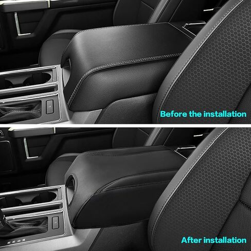 YAMUDA متوافق مع غطاء وحدة التحكم المركزية التلقائية من الجلد لمسند الذراع لحماية Ford F150 2015 2016 2017 2018 2019 2020 (أسود) in Kuwait